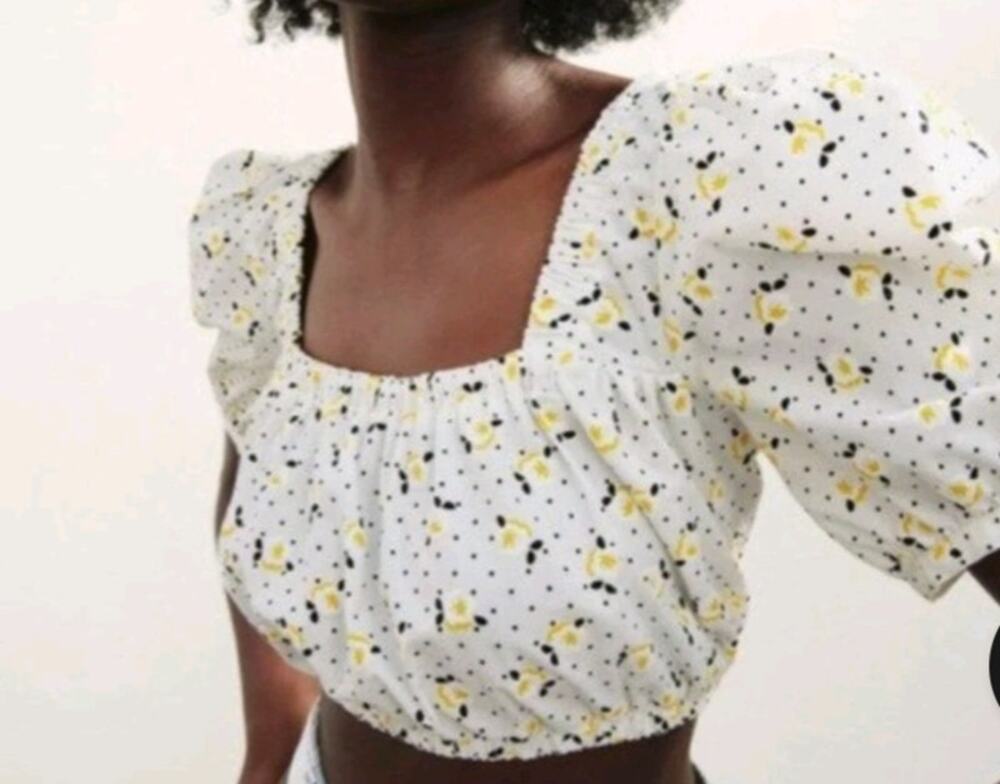 Zara White Dot Floral Top XS